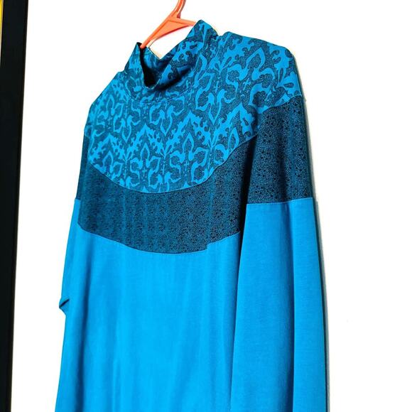 Vintage Pasta 80s Teal Blue Geometric Mock Neck Long Sleeve Shirt Size Large - Picture 2 of 7